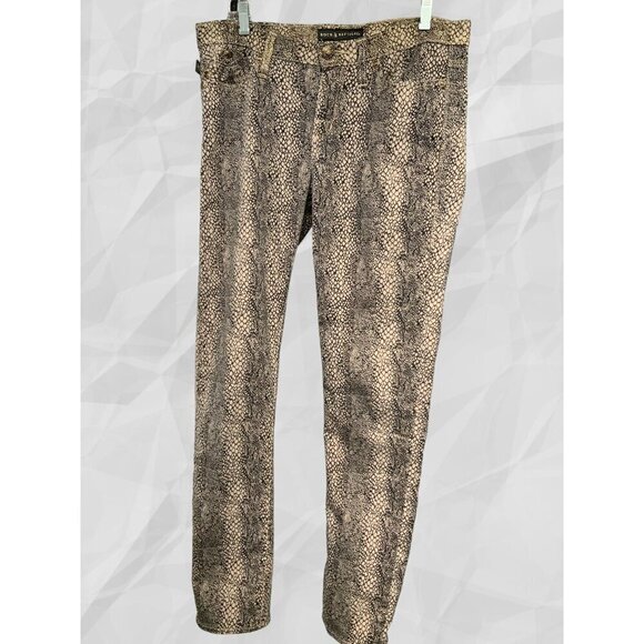 Rock & Republic Women Size Snake Skin Gold Metallic 5 pocket  Mid Rise Jeans 12 - Picture 2 of 10